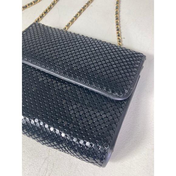 Whiting & Davis Women's Black Evening Purse Bag Crossbody Bag w/ Gold Chain‎ - Picture 6 of 16